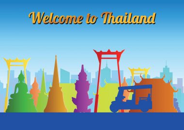 Tayland Simgesel Yapı renkli siluet tasarım, vektör çizim