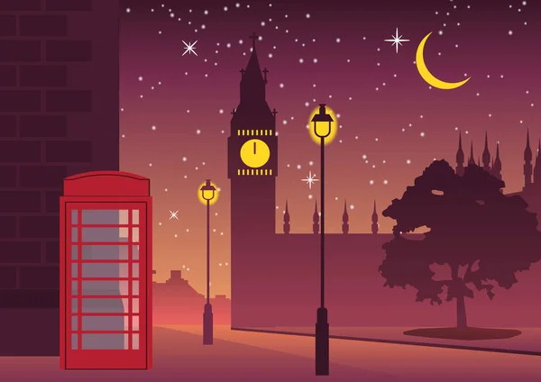 Telefoon vak en Big Ben beroemde bezienswaardigheid van Engeland, silhouet — Stockvector