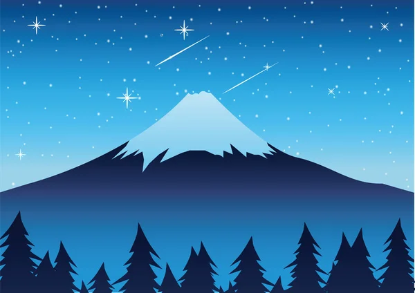 Monte Fuji en la escena nocturna famoso hito de Japón — Vector de stock