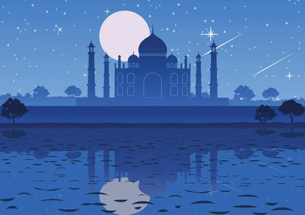 Taj Mahal dönüm noktası Inadia gece dolunay star.tower backg — Stok Vektör