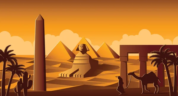 Sphinx and Pyramid famous landmark of Egypt, cartoon version — стоковый вектор