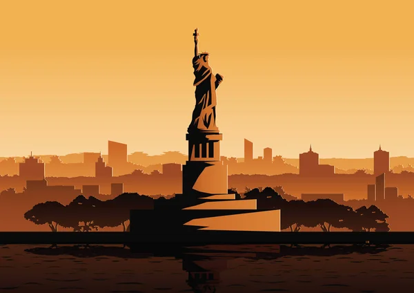 Statue de la liberté célèbre monument des États-Unis, style silhouette — Image vectorielle