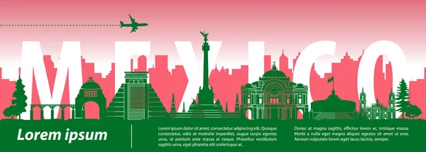 Μεξικό διάσημο στυλ ορόσημο σιλουέτα με το όνομα της χώρας και na — Διανυσματικό Αρχείο