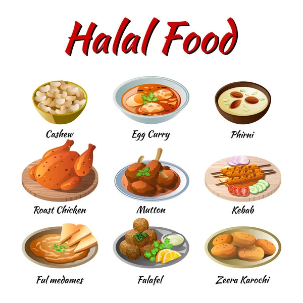 Set von köstlichen und berühmten halal-Essen in bunten Gradienten f — Stockvektor