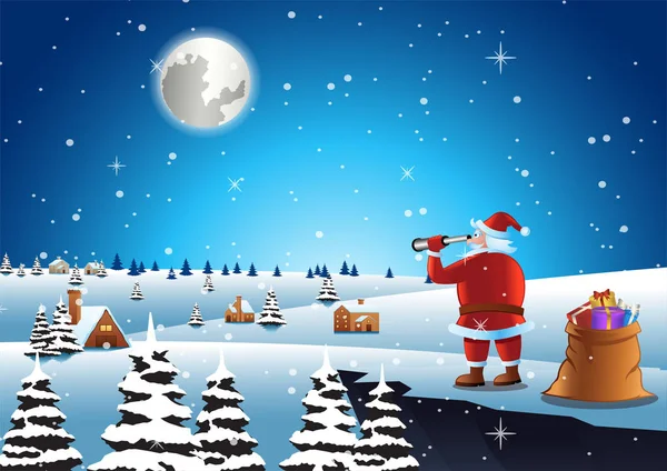 Santa Claus Seeking House Send Gifts Vector Illustration — Stock Vector