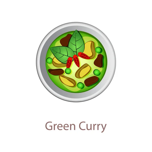 Vista Superior Comida Popular Tailândia Green Curry Desenho Animado Design —  Vetores de Stock
