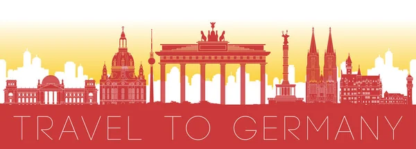 Germania Famoso Punto Riferimento Disegno Silhouette Colore Rosso Giallo Illustrazione — Vettoriale Stock