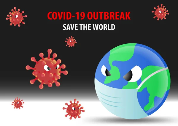 Konsep Seni Dunia Memakai Topeng Untuk Melindungi Virus Yang Mengapung - Stok Vektor