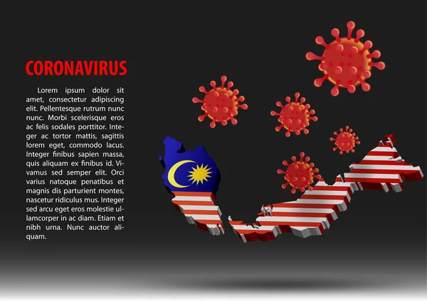 Coronavirus Fly Map Malaysia National Flag Vector Illustration — Stock Vector