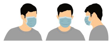 Adam düz renk tasarımlı tıbbi maske takıyor.