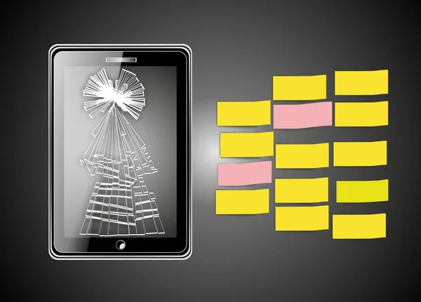 Ilustración del teléfono inteligente con la pantalla dañada en forma de árbol de Navidad —  Fotos de Stock