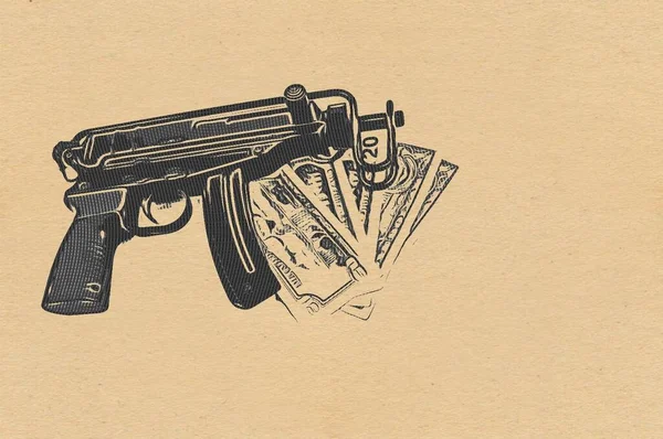 Machine Pistool Geld Vintage Achtergrond — Stockfoto