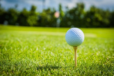 Golf topu yeşil çimlerde Doğal çim yolu