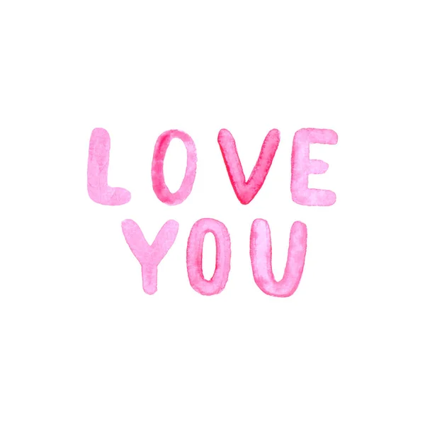 Watercolor Pink Letters Love You Isolated White Background — Stock Photo, Image