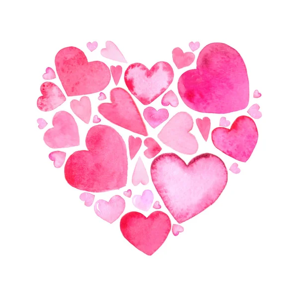 Corações Aquarela Rosa Fundo Branco Colocado Forma Coração Cartão Para — Fotografia de Stock