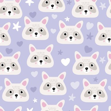 Mavi arka planda sevimli rakun kafalı çocuklar için kusursuz çocuk baskısı..