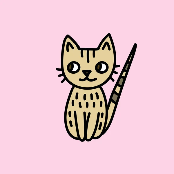 Gato Bonito Doodle Bege Fundo Rosa Imprimir Uma Camiseta Outros — Vetor de Stock