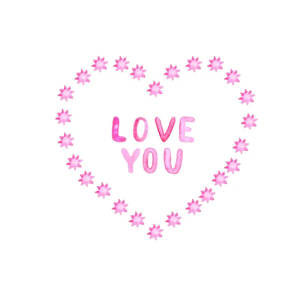 Greeting Card Pink Stars Shape Heart Inscription Love You White — 스톡 사진