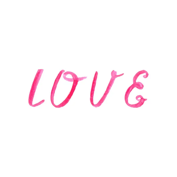 Watercolor Pink Letter Love Isolated White Background — 스톡 사진