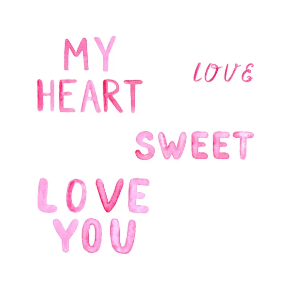 Pink Watercolor Phrases Valentine Day Lettering Cards Invitations Decoration — 스톡 사진