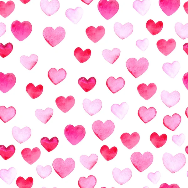 Nahtloses Muster Mit Aquarellrosa Herzen Auf Weißem Hintergrund — Stockfoto
