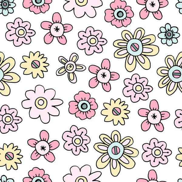 Kusursuz Desenli Narin Bahar Karalama Çiçekleri Çocuk Odasındaki Duvar Kağıtları — Stok Vektör