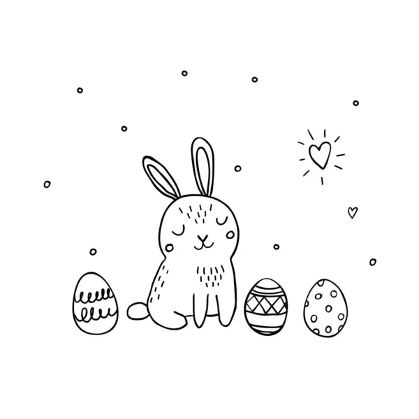 Tarjeta Felicitación Doodle Para Pascua Conejo Huevos Con Corazón — Archivo Imágenes Vectoriales