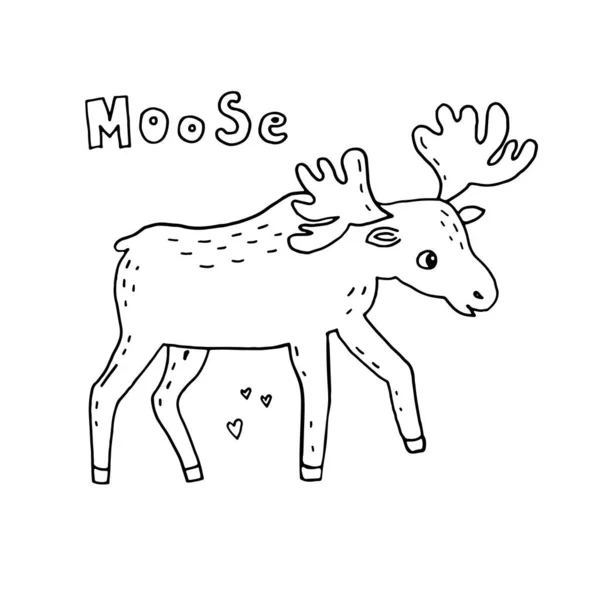 Ilustração Doodle Alce Alce Animais Silvestres Bonitos — Vetor de Stock