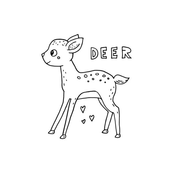 Doodle Ciervos Lindo Animal Dibujos Animados Para Carteles Infantiles Tarjetas — Archivo Imágenes Vectoriales