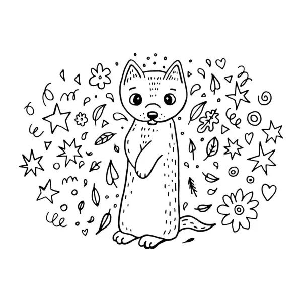 Zibellino Doodle Animali Della Foresta Illustrazione Vettoriale Bambini — Vettoriale Stock