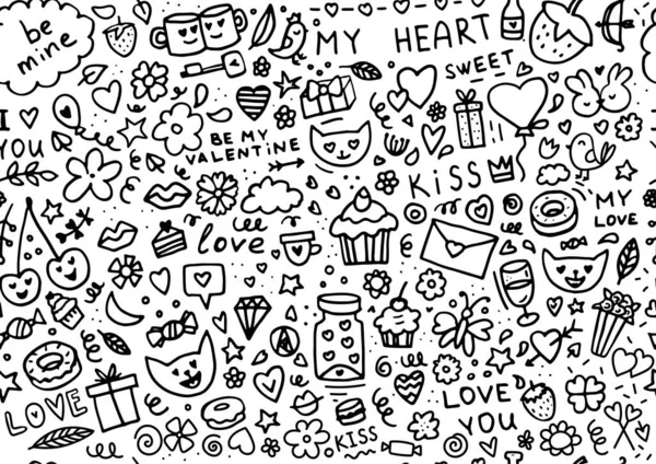 Gran Doodle Conjunto Elementos Para Día San Valentín Corazones Dulces — Archivo Imágenes Vectoriales