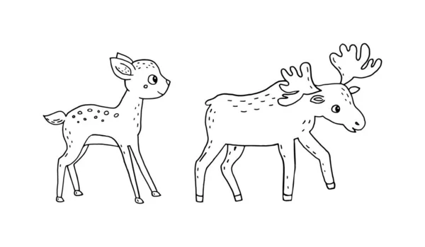Doodle Illustration Deer Elk Isolated White Background — Stock Vector