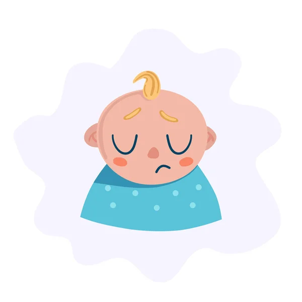 Sad Newborn Boy Head Character Flat Vector Illustration — Stock Vector