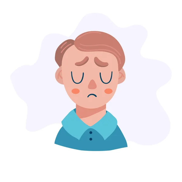 Sad Teenager Boy Head Character Flat Vector Illustration — Stock Vector