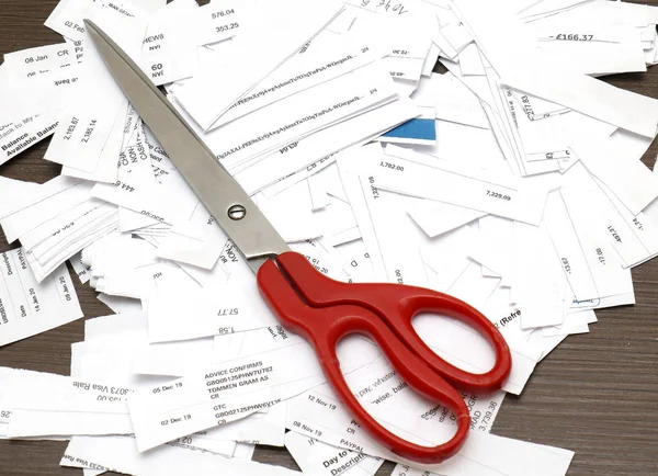 Paper bills with scissors — Stock Photo, Image
