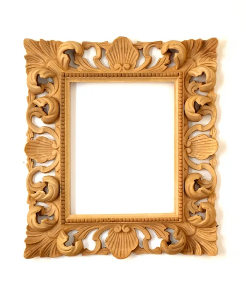 Carved Retro Brown Wooden Frame White Wall — Stock Photo, Image