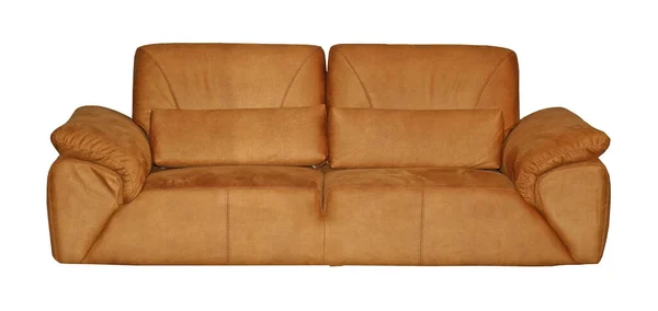 柔软的棕色皮革沙发家具 白色隔离 — 图库照片