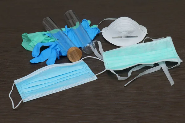 Medical Equipment Face Masks Gloves Test Tubes Used Laboratory — Stock Photo, Image