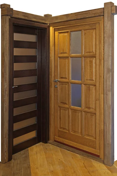 Retro Style Closed Wooden Interior Doors Corner Next Each Other — Stock Photo, Image