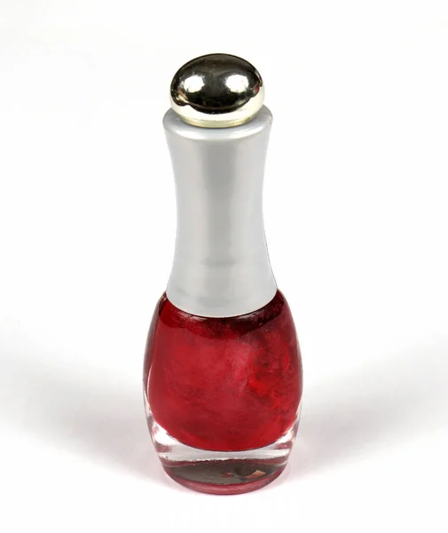 Красный Цвет Бутылки Лак Ногтей Белом Фоне — стоковое фото