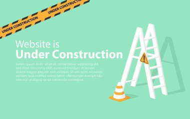 Bozuk web sitesinin site iniş sayfası, inşaat iniş kullanıcı arayüzü sayfası / tempage altındadır. Yeşil arkaplanda gölgesi olan inşaat merdivenleri. Minimum vektör tasarım şablonu.