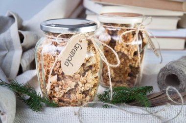 glass jars with granola clipart