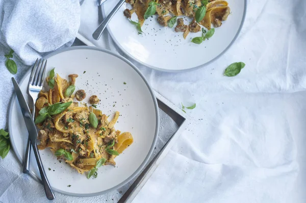 Butternut Pumpkin Mushroom Pasta — Stock Photo, Image