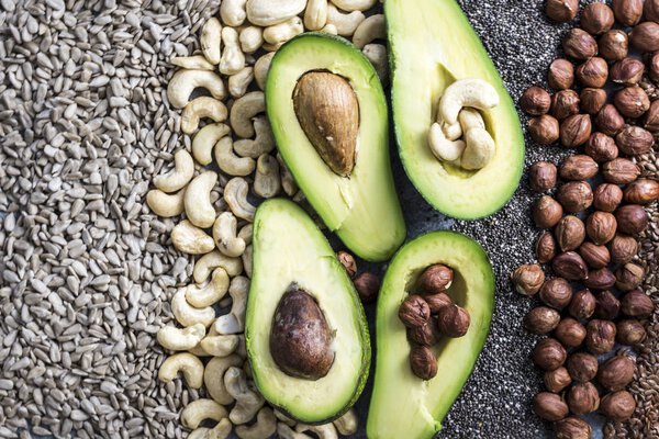 fresh avocado halves with nuts 