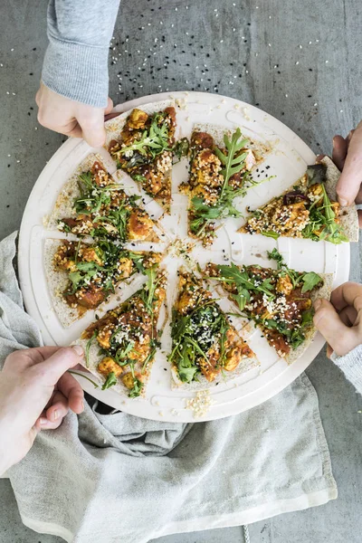 Chicken Rocket Pizza on a Stone — Stock Photo, Image