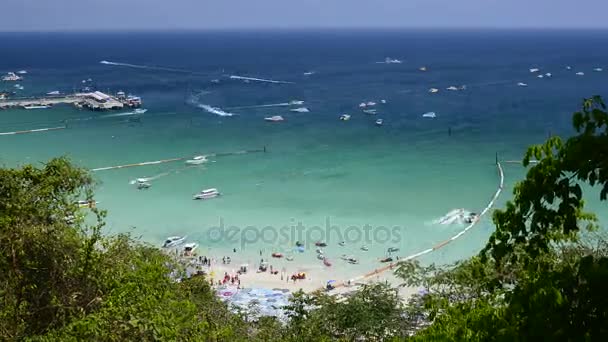 High view look down to the beach on sunny day can see speed boat move around  Koh Lan Island, Thailand — Stock Video