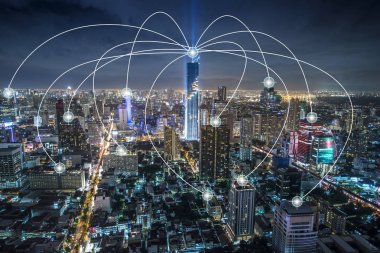 Akıllı şehir internet ve kablosuz iletişim ağı, teknoloji kavramsal.