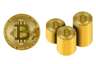 Golden bitcoin(Digital currency) isolated on white background. (