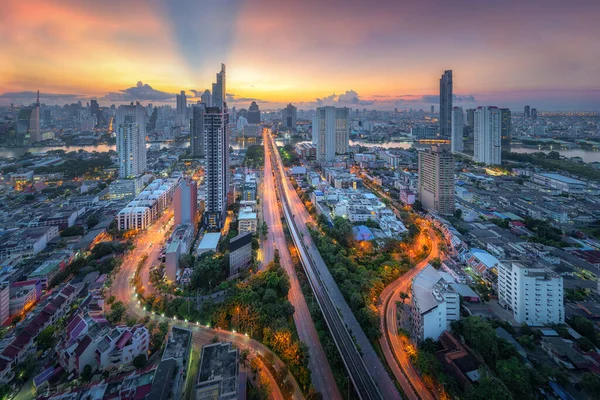 Incrível Bela Vista Centro Bangkok Skyline Cidade Arranha Céu Pôr — Fotografia de Stock
