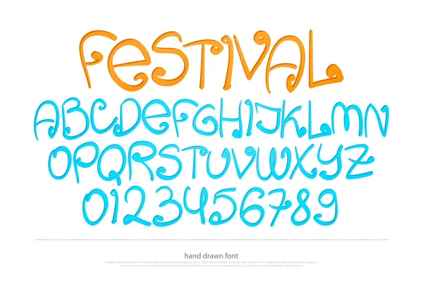 komik Alfabe harf ve beyaz arka plan üzerinde izole sayı kümesi. vektör çağdaş, çocuklar yazı tipi. Modern hat karakter tasarımı. dizgi el yazısı, dekoratif